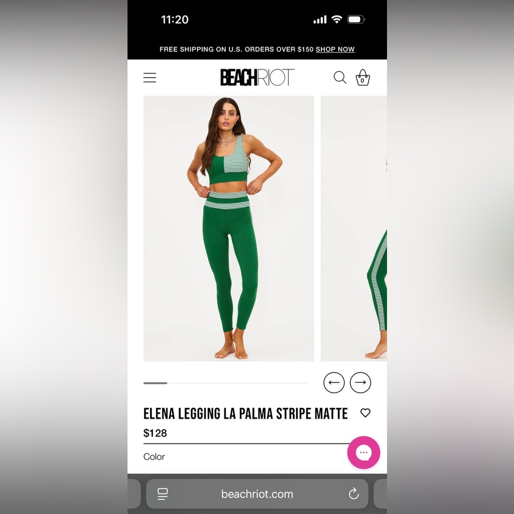 Beach Riot Green and White Stripe Leggings